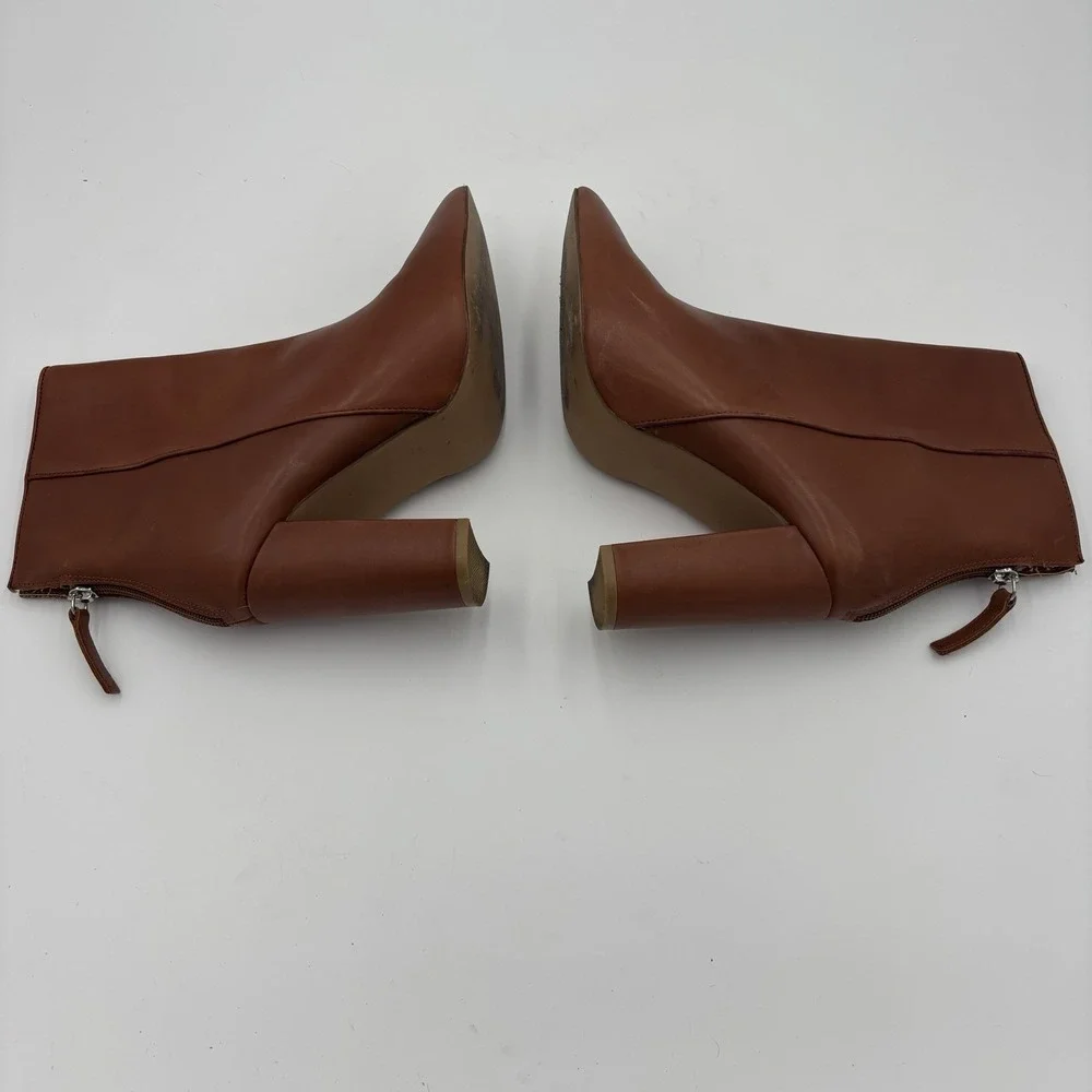 STEVE MADDEN Renn Brown Leather Block‎ Heel Pointed Zip Up Boots Womens Size 8.5